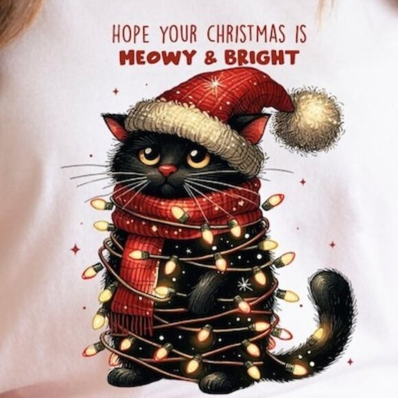 Hope Your Christmas Is Meowy and Bright Shirt, Christmas Lights Shirt - Picture 2 of 4